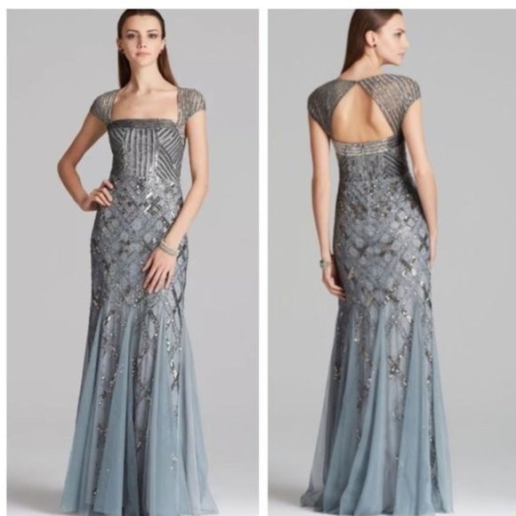 NWOT Adrianna Papell Cap Sleeve Long Beaded Dress - Picture 1 of 8